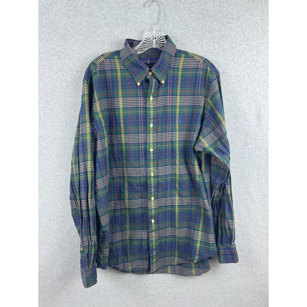 Ralph Lauren Shirt Men's L Blue Green Plaid Long Sleeve Button‎ Down Workwear